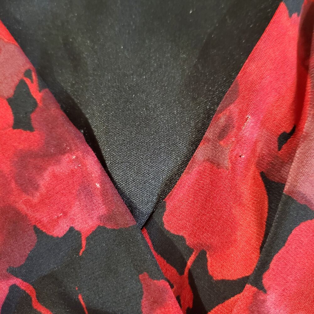 Chaps x Ralph Lauren Crossover Drape 3/4 Sleeve Faux Wrap Dress Sz XL Red Black - Picture 8 of 13